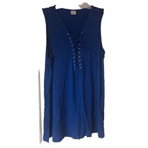 Woman’s Sleeveless Blue Shirt Tank Top XL V-Neck Lace-up Casual